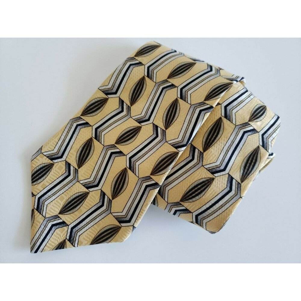 Bill Blass Neo Men's Silk Necktie Yellow With Black & White Geometric